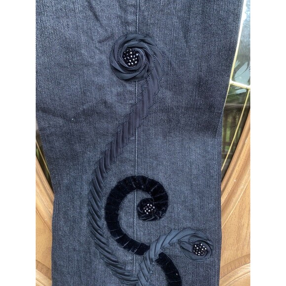 Vtg Y2K Black Swirl Velvet Embroidered Stretch Flare Jeans Pants Sz 10 Boho Goth - Picture 14 of 16